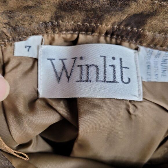 Vintage 80's Winlit Skirt Leather Country Rustic Distressed Pencil Brown Sz S - Picture 3 of 9